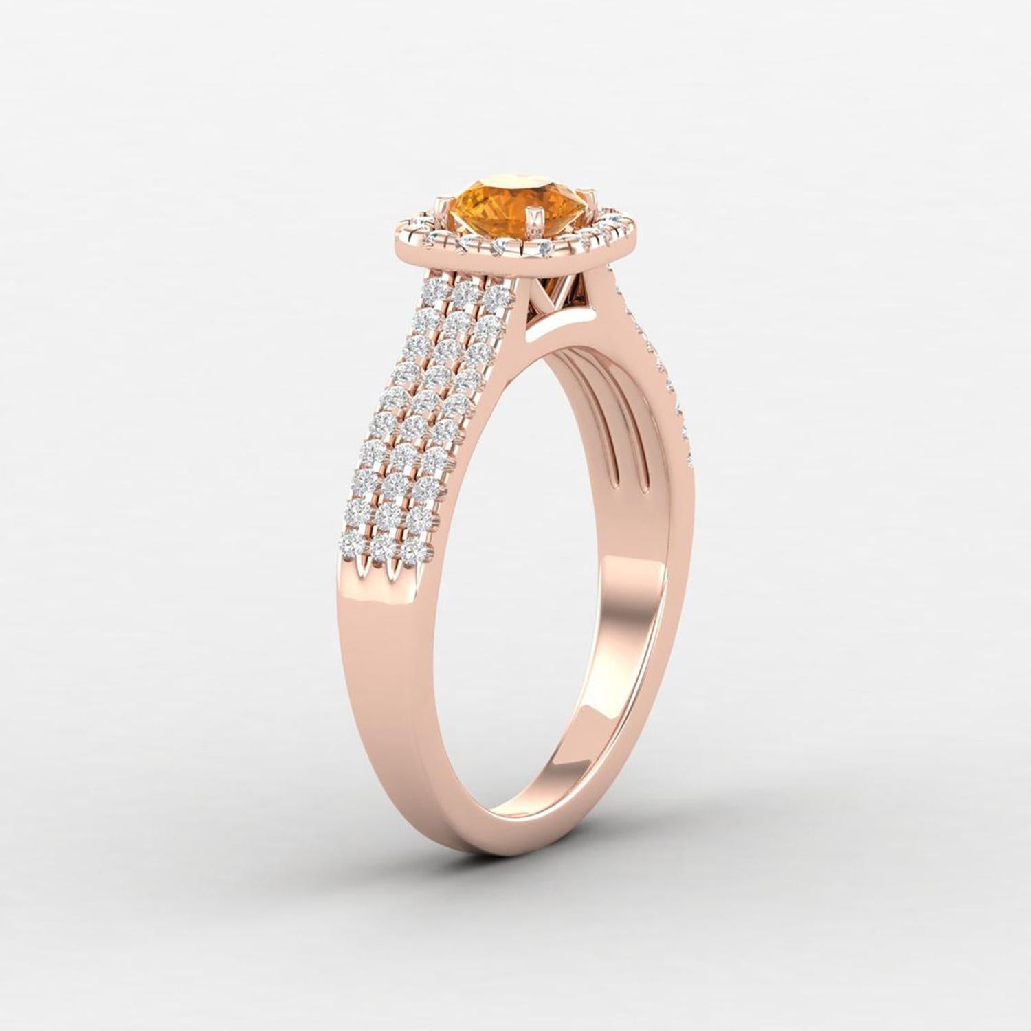 Round Cut 14 Karat Gold Yellow Citrine Ring / Diamond Solitaire Ring / Ring for Her For Sale