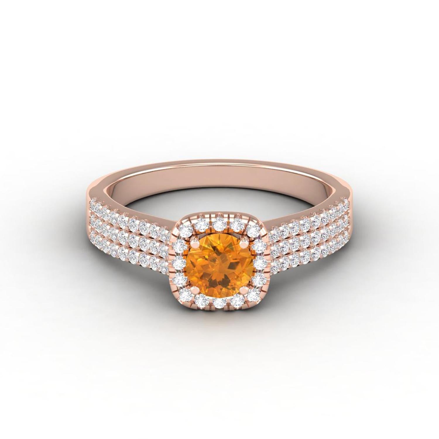 Women's 14 Karat Gold Yellow Citrine Ring / Diamond Solitaire Ring / Ring for Her For Sale
