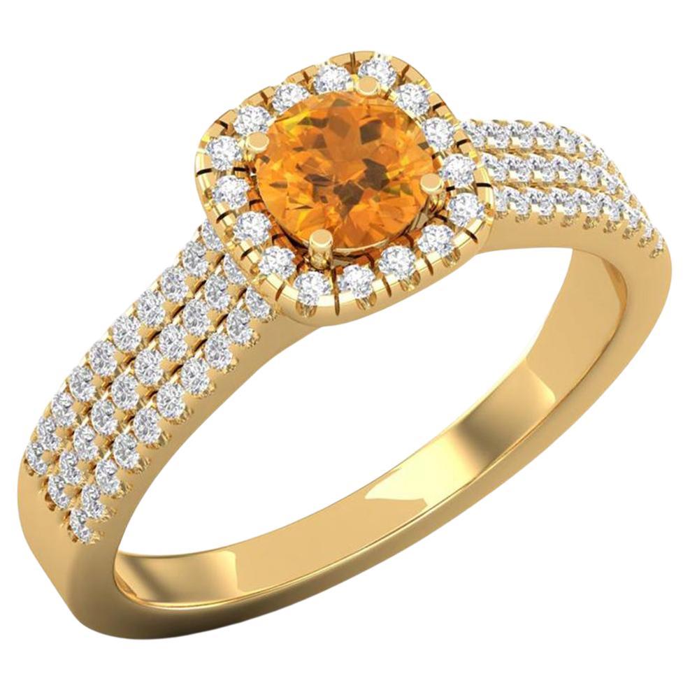 14 Karat Gold Gelber Citrin Ring / Diamant Solitär Ring für ihr im Angebot