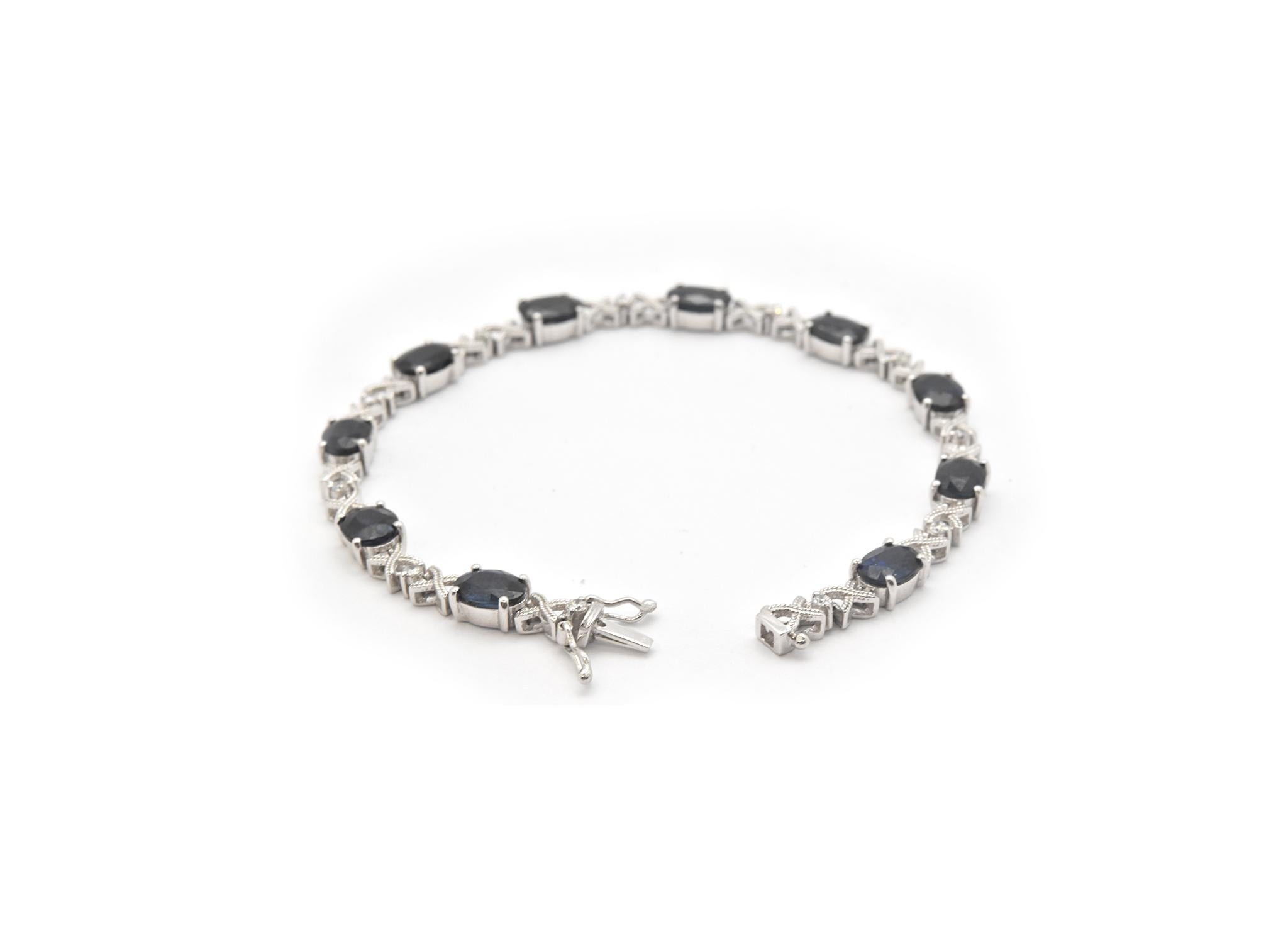 Women's 14 Karat Gold 5.00 Carat Sapphire and 0.22 Carat Diamond “X” Style Bracelet