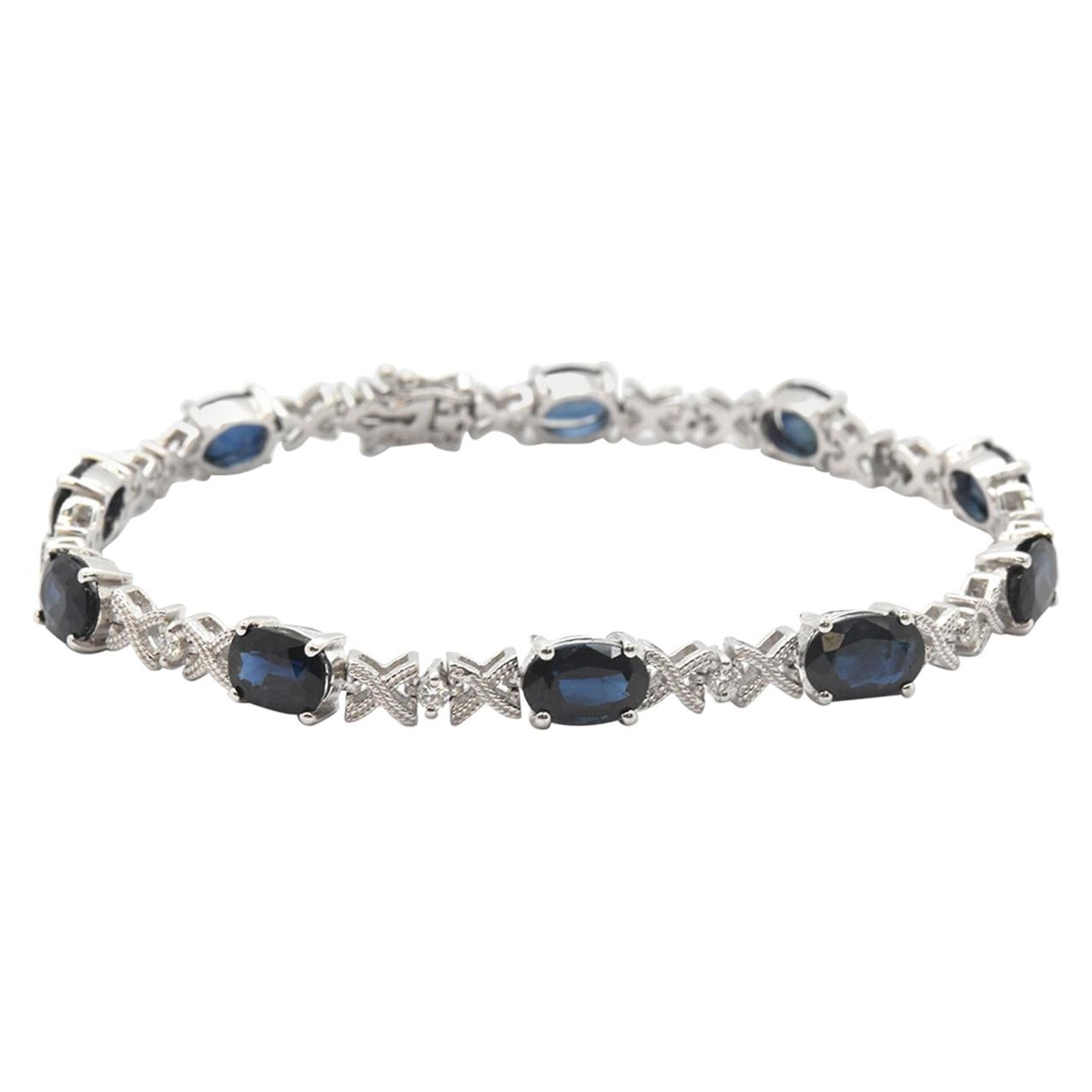 14 Karat Gold 5.00 Carat Sapphire and 0.22 Carat Diamond “X” Style Bracelet