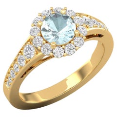 14 Karat Gold Aquamarin-Ring / Runder Diamantring / Solitär-Ring