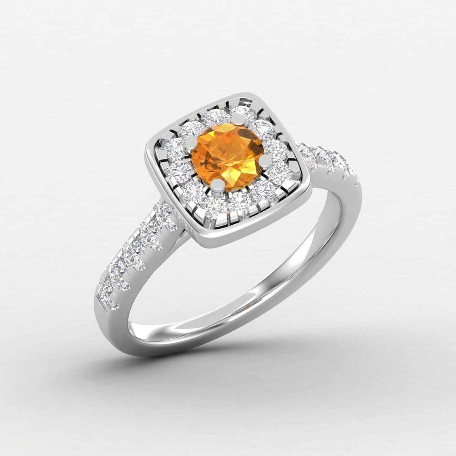 Round Cut 14 Karat Gold Citrine Ring / Diamond Solitaire Ring / Ring for Her For Sale