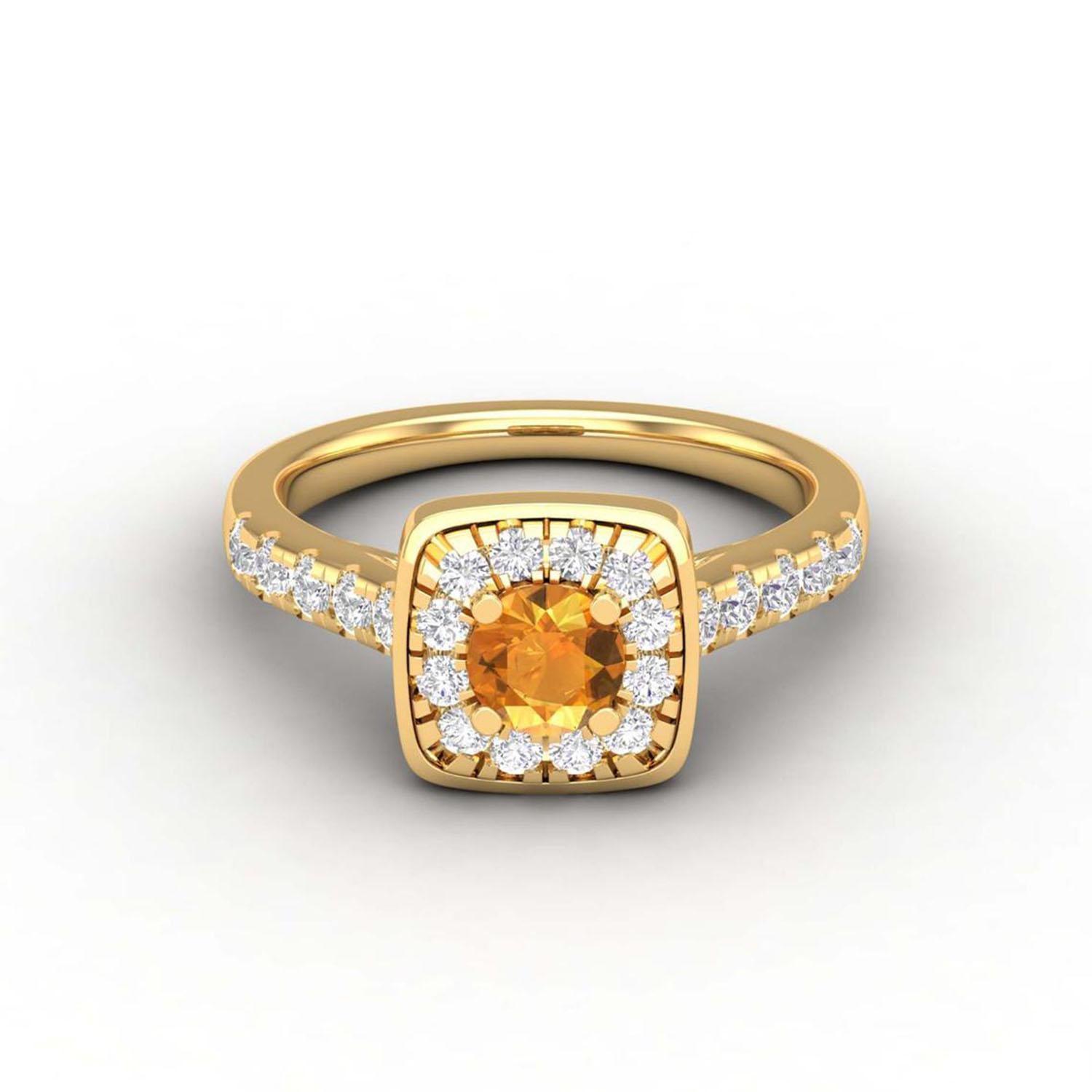 14 Karat Gold Citrine Ring / Diamond Solitaire Ring / Ring for Her In New Condition For Sale In Jaipur, RJ