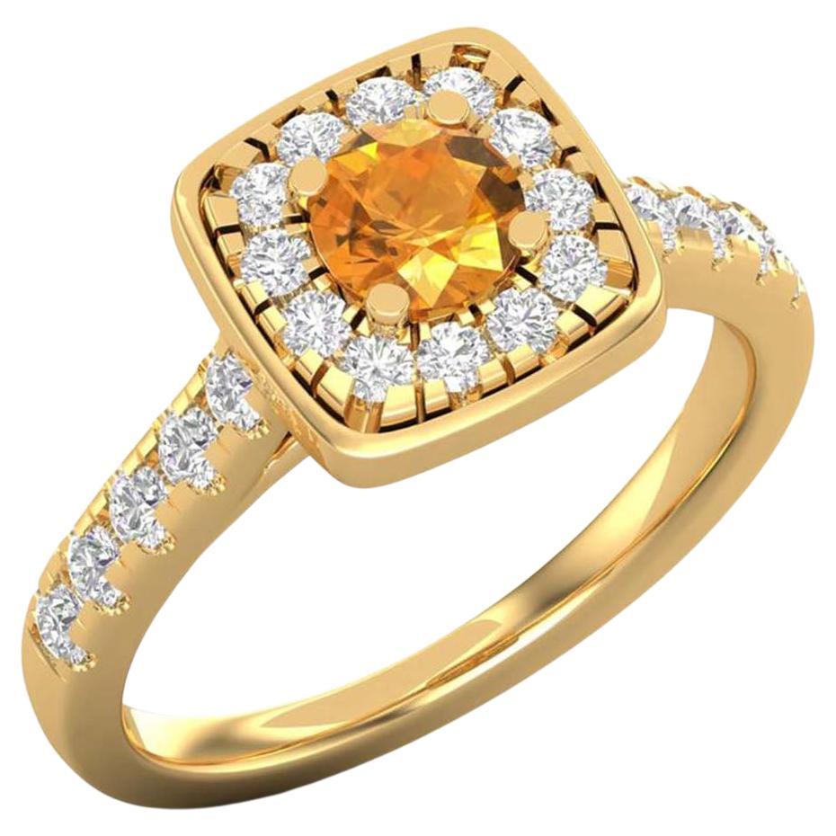 Bague solitaire en or 14 carats avec citrine et diamants pour elle en vente