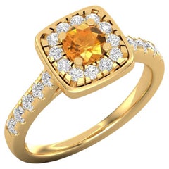 14 Karat Gold Citrine Ring / Diamond Solitaire Ring / Ring for Her