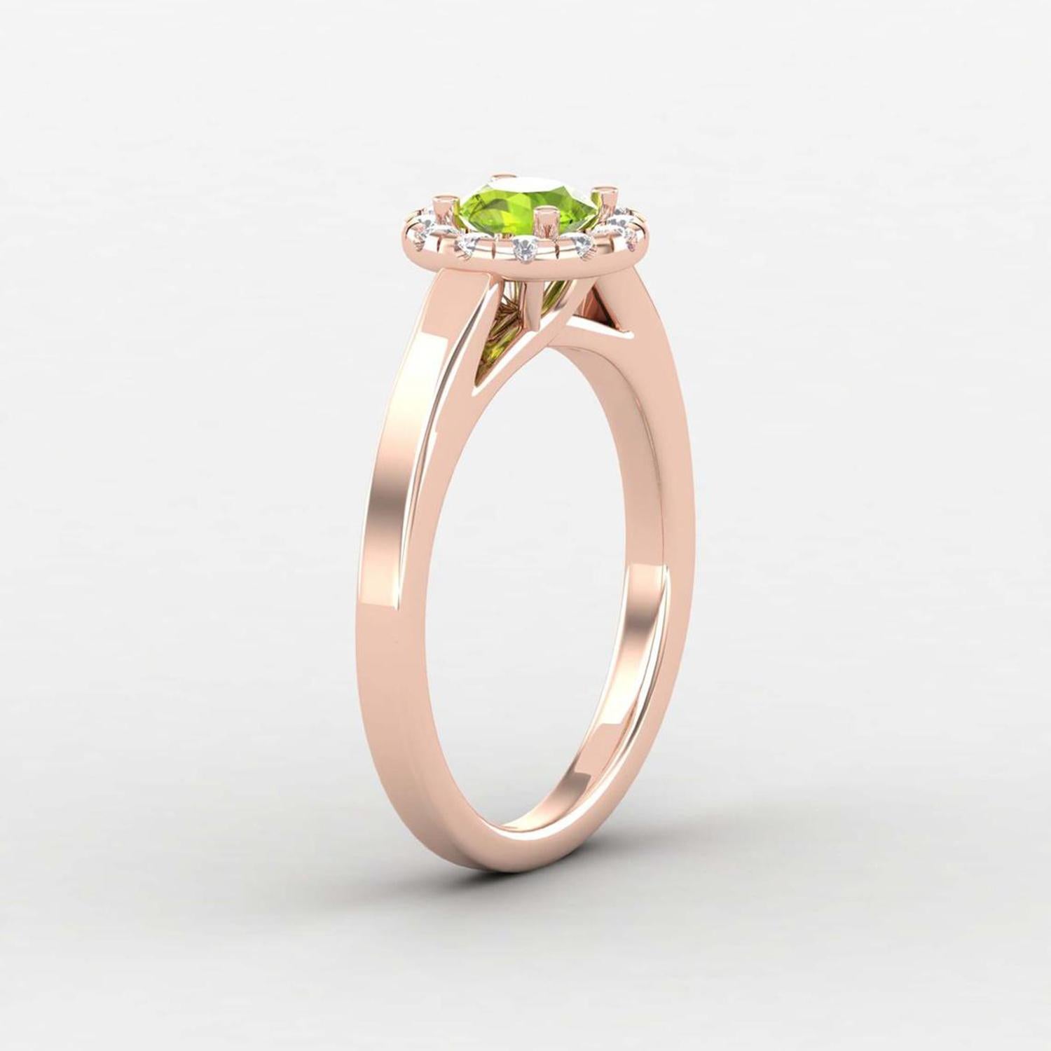 14 Karat Gold 5MM Round Peridot Ring / 1.5MM Round Diamond Ring / Solitaire Ring In New Condition For Sale In Jaipur, RJ