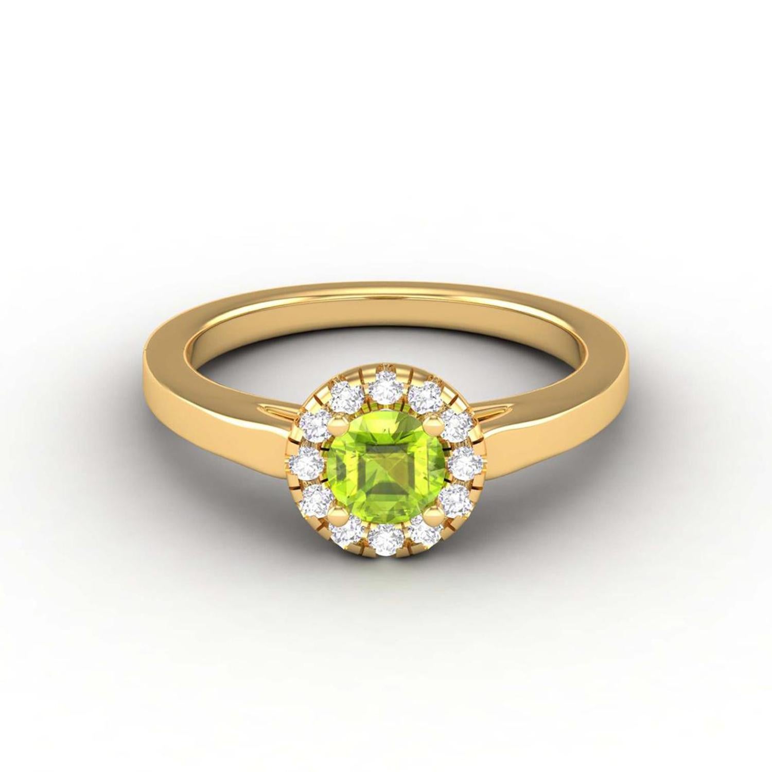 14 Karat Gold 5MM Round Peridot Ring / 1.5MM Round Diamond Ring / Solitaire Ring For Sale 1