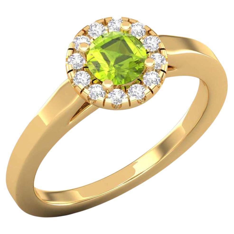 14 Karat Gold 5MM Round Peridot Ring / 1.5MM Round Diamond Ring / Solitaire Ring For Sale
