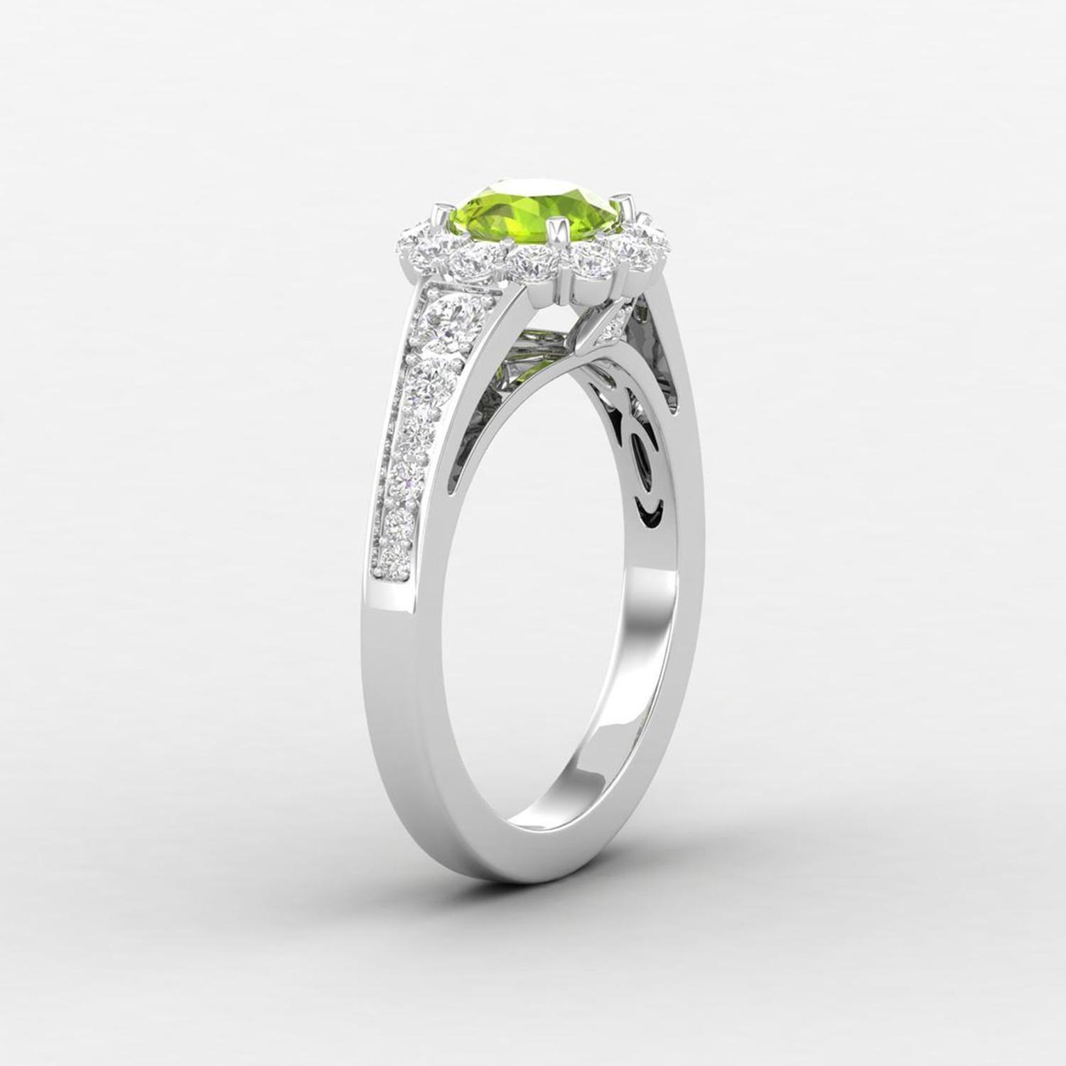 14 Karat Gold Round Peridot Ring / Round Diamond Ring / Solitaire Ring In New Condition For Sale In Jaipur, RJ