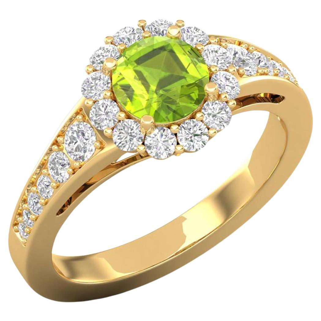 14 Karat Gold Round Peridot Ring / Round Diamond Ring / Solitaire Ring For Sale