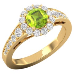 14 Karat Gold Round Peridot Ring / Round Diamond Ring / Solitaire Ring