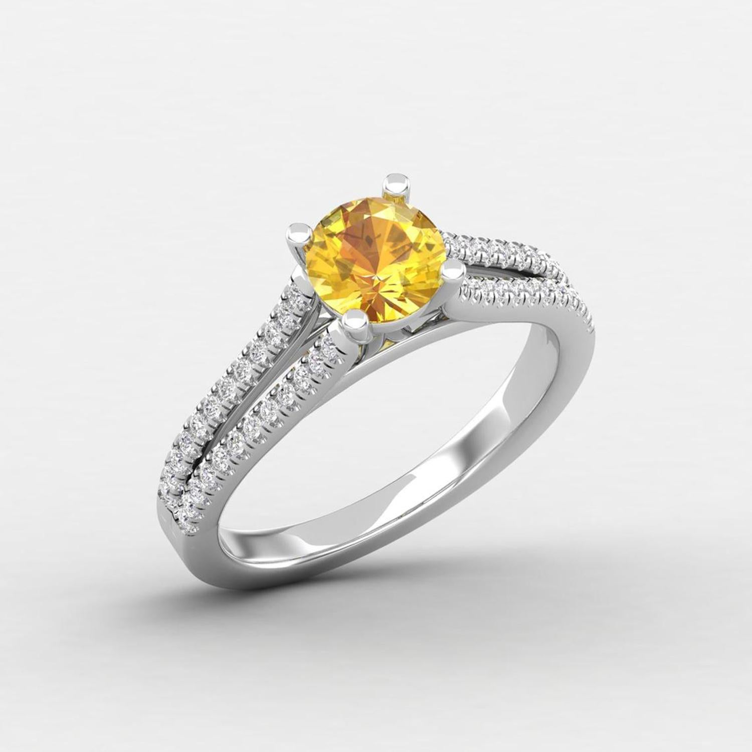 Modern 14 Karat Gold Yellow Sapphire Ring / Diamond Solitaire Ring / Ring for Her For Sale