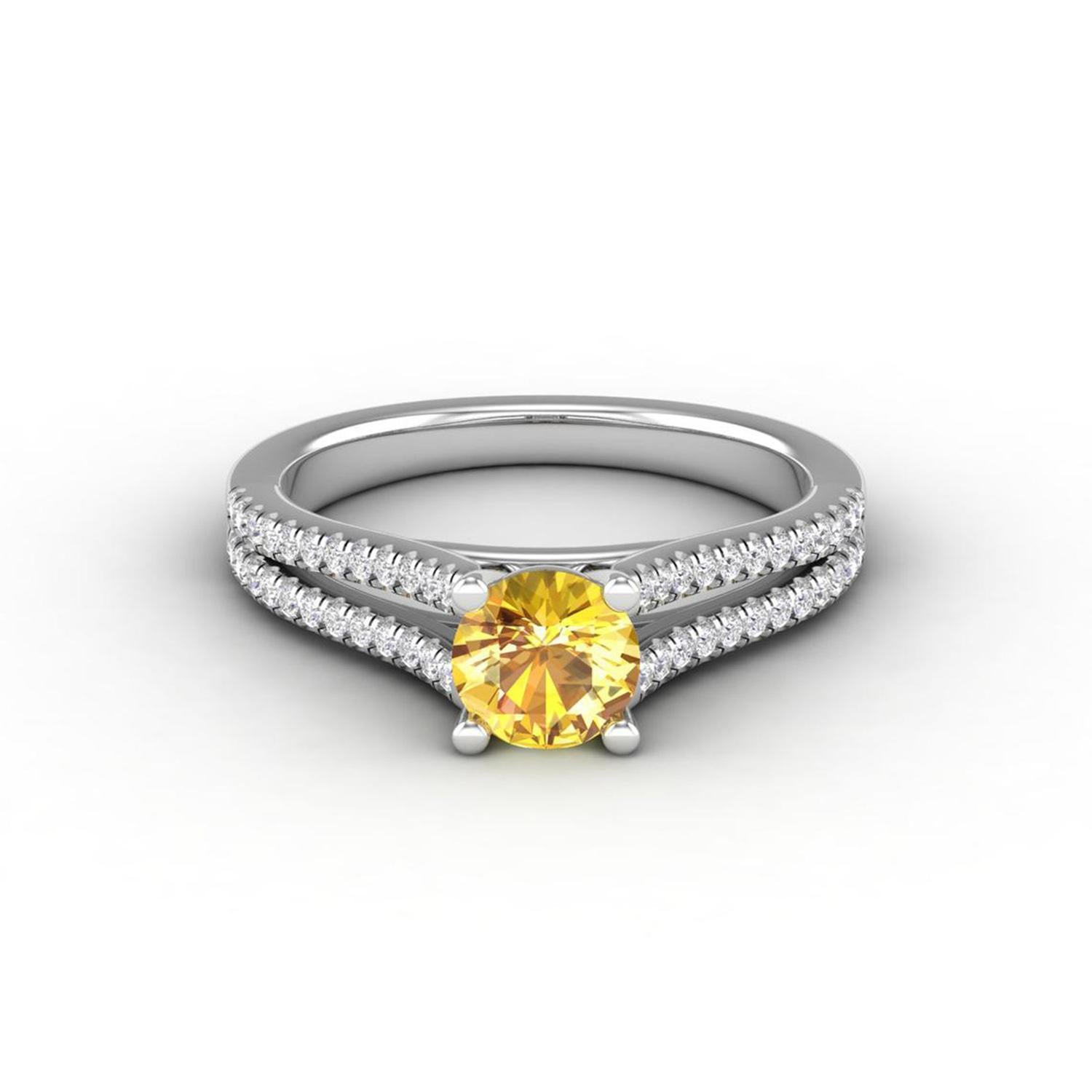 Round Cut 14 Karat Gold Yellow Sapphire Ring / Diamond Solitaire Ring / Ring for Her For Sale