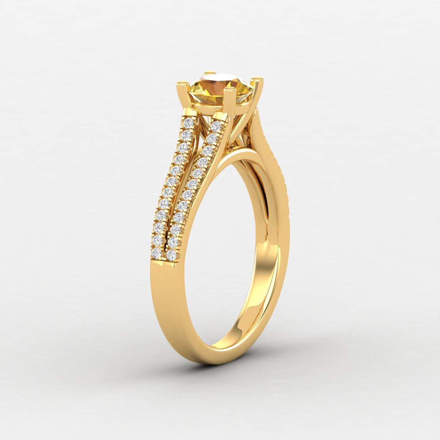 14 Karat Gold Yellow Sapphire Ring / Diamond Solitaire Ring / Ring for Her In New Condition For Sale In Jaipur, RJ