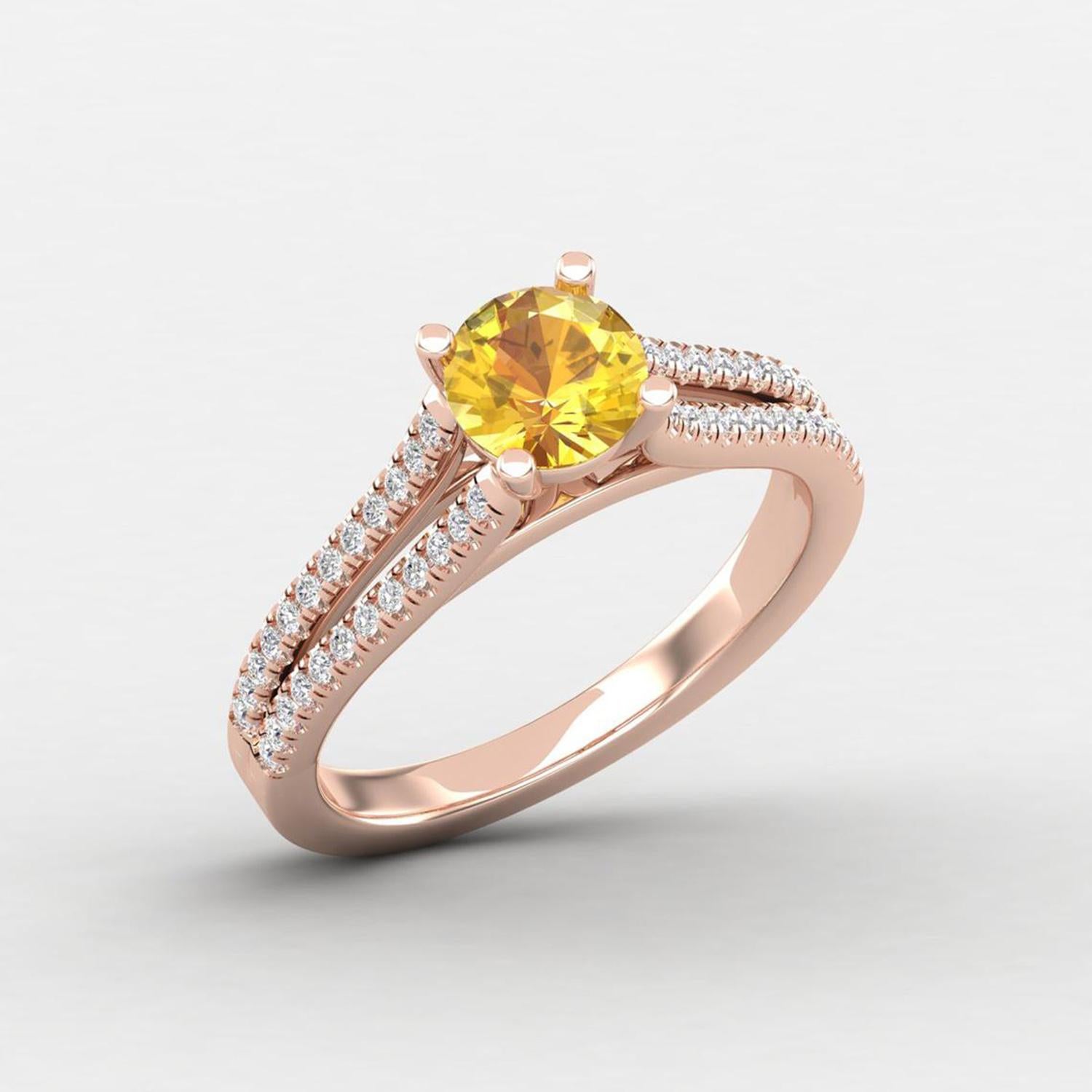 Women's 14 Karat Gold Yellow Sapphire Ring / Diamond Solitaire Ring / Ring for Her For Sale