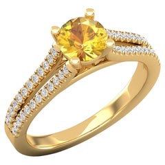 Bague solitaire en or 14 carats avec saphir jaune et diamants pour elle