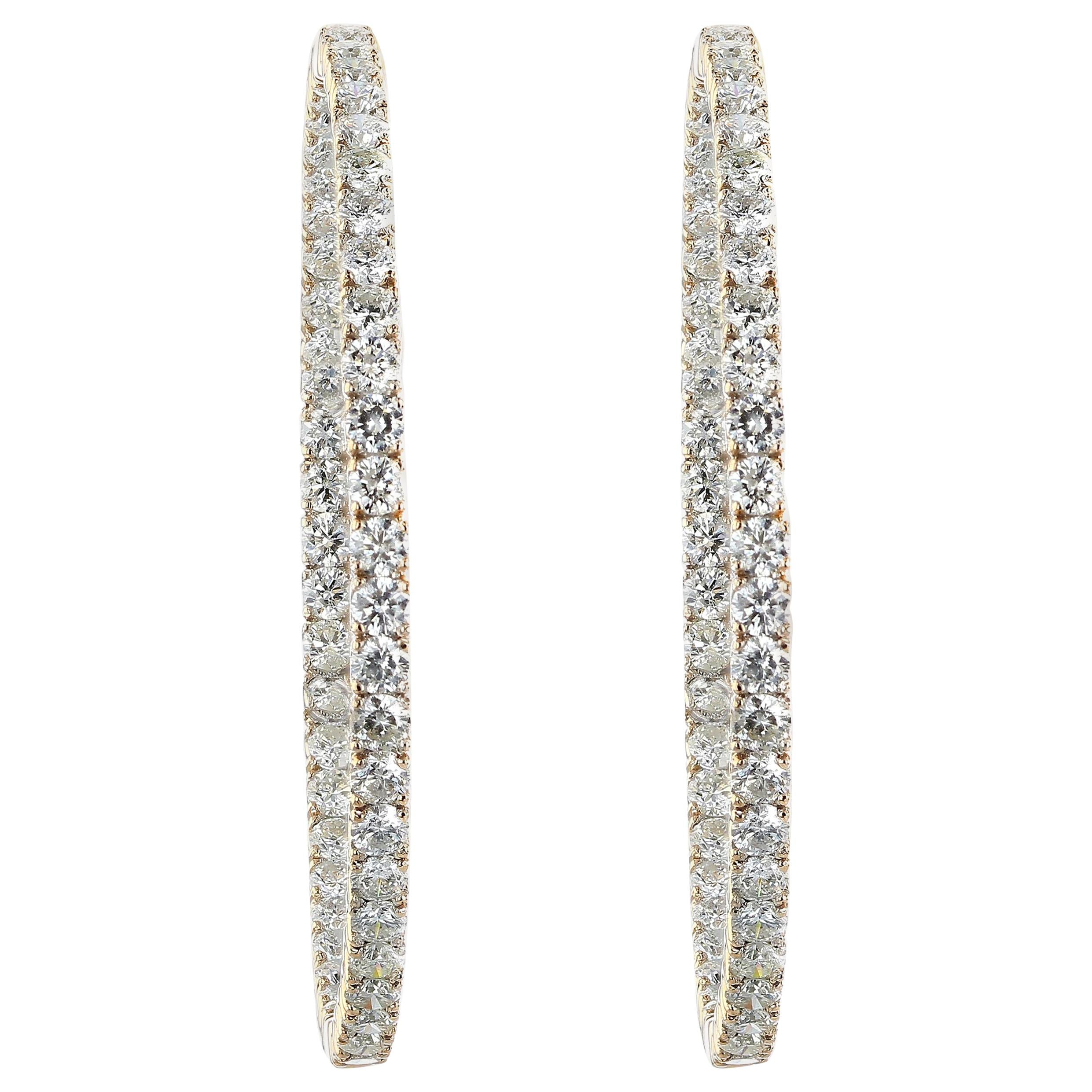 14 Karat Gold 7.15 Carat Diamond Hoop Earrings