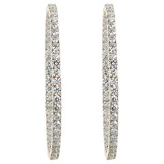14 Karat Gold 7.15 Carat Diamond Hoop Earrings