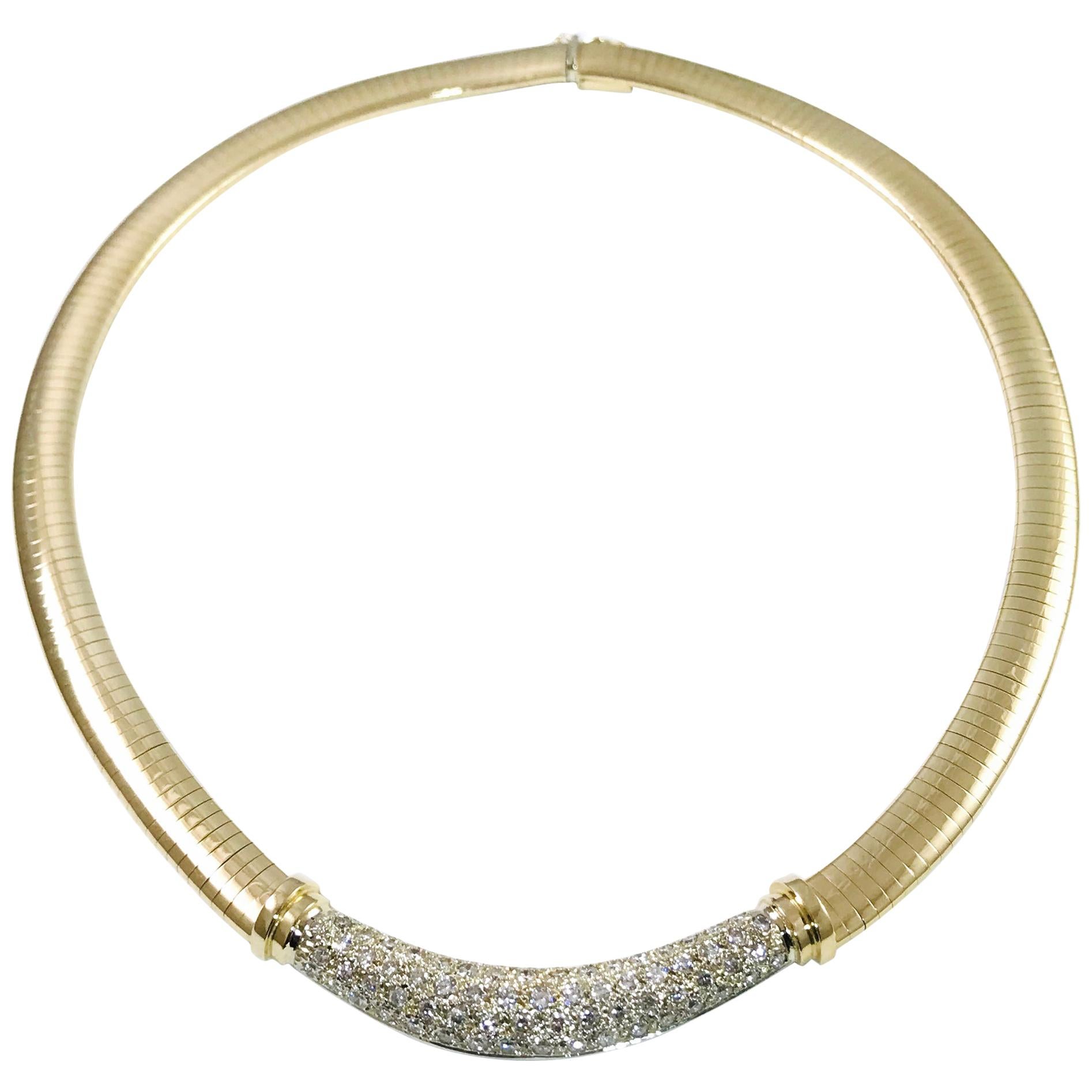 14 Karat Gold Omega Diamond Necklace