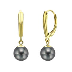 14 Karat Gold Aaa Black Cultured Freshwater Pearl High Luster Leverback Earrin