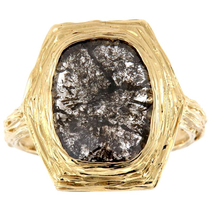 14 Karat Gold Alpiner Salz- und Pfeffer-Diamant- Bio-Ring 'Mitte- 1,94 Karat
