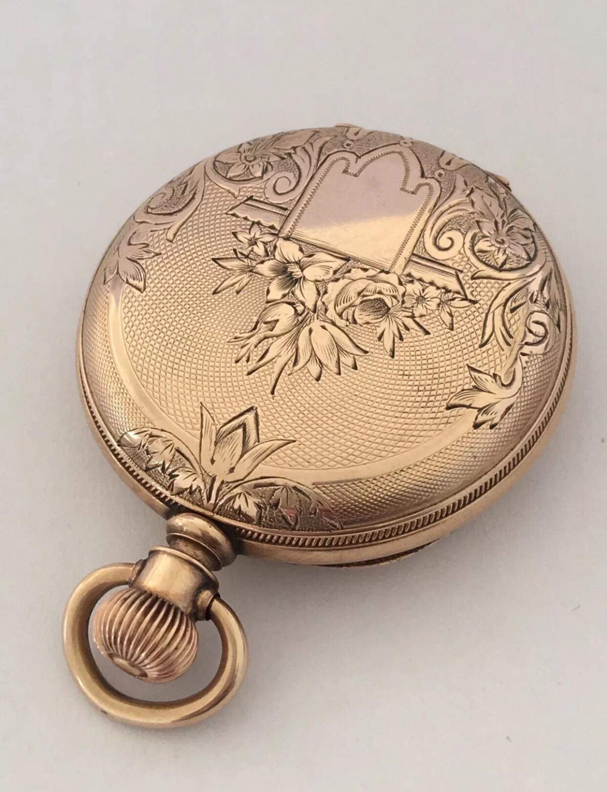 14 Karat Gold American Watch Co. Waltham Full Hunter Ladies Size Pocket Watch In Good Condition For Sale In Carlisle, GB