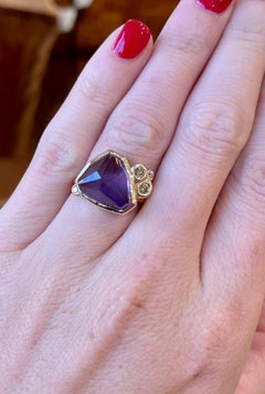 14 Karat Gold Amethyst and Champagne Diamond Ring