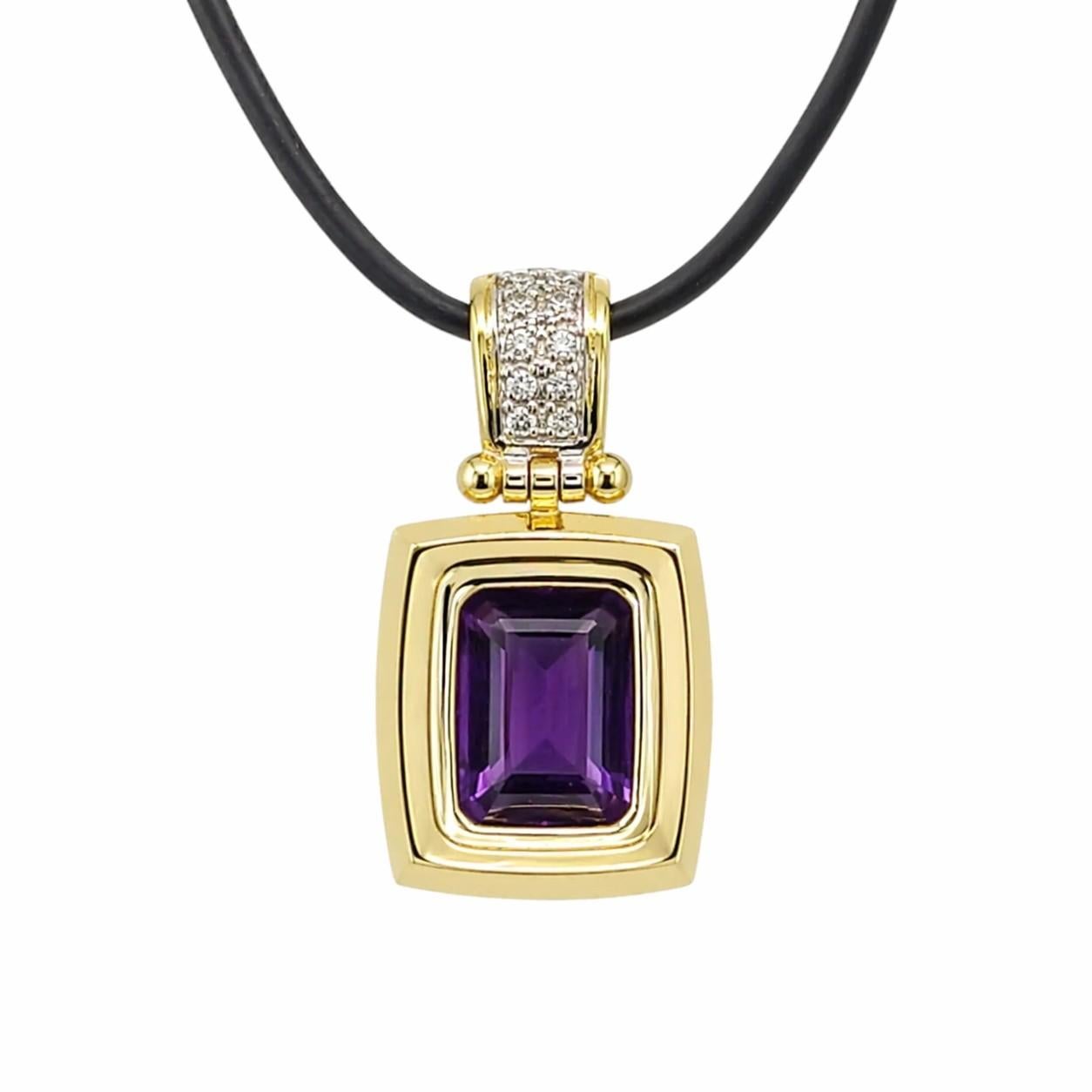 14 Karat Gold Amethyst Diamond Pendant, Like New Condition, Vibrant, 8.9 grams