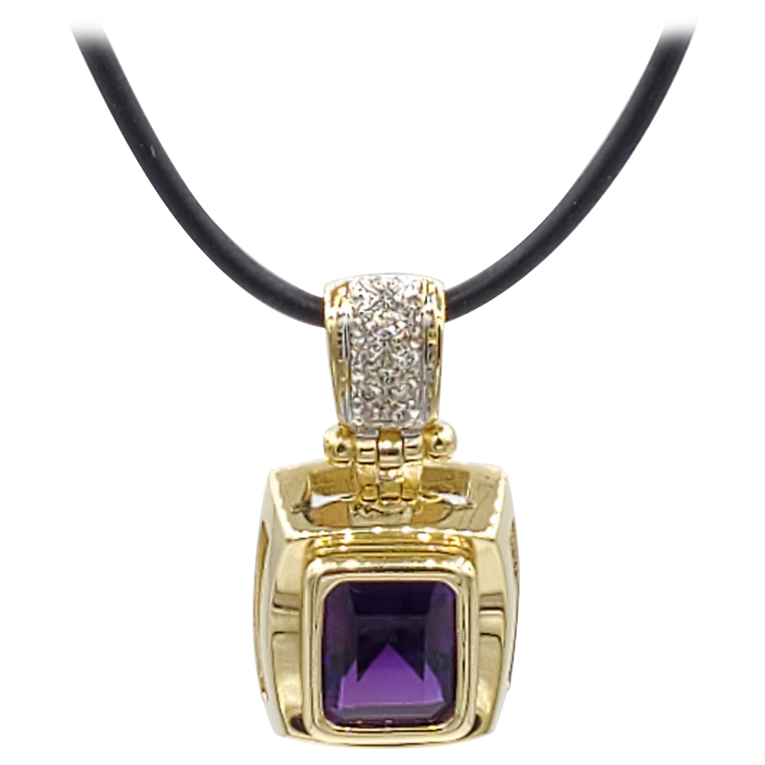 14 Karat Gold Amethyst Diamond Pendant, Like New Condition, Vibrant Purple For Sale