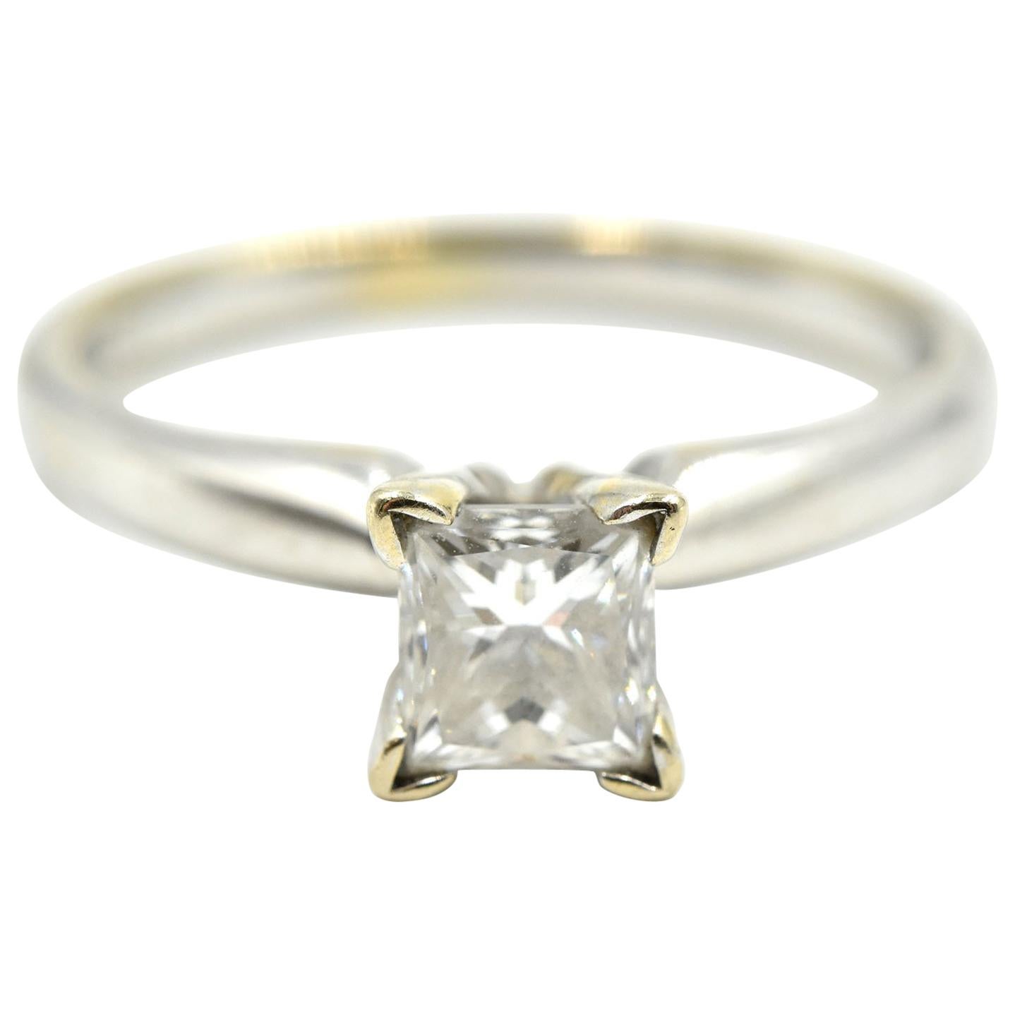 14 Karat Gold and 0.63 Carat Princess-Cut Diamond Solitaire Engagement Ring For Sale