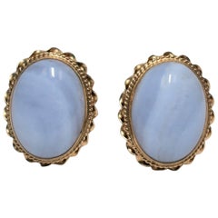 Paire de boucles d'oreilles en or 14 carats et quartz calcédoine