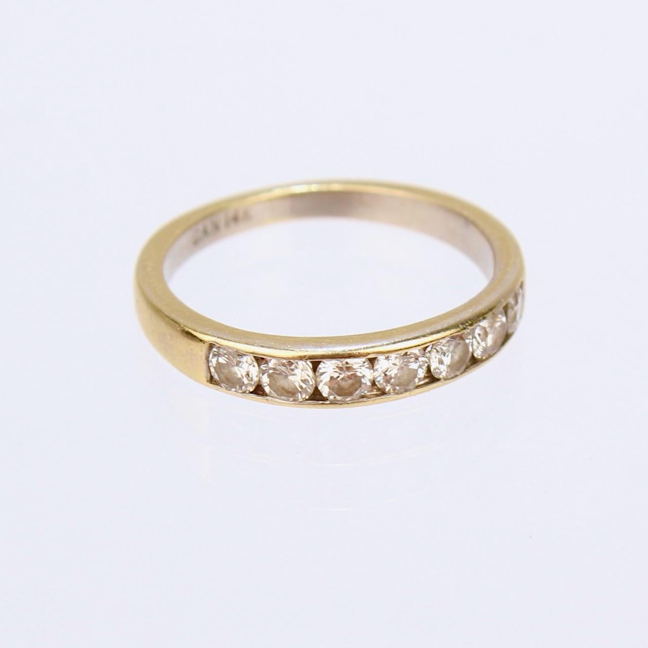 Women's or Men's 14 Karat Gold and Channel Set Diamond Band or Wedding Ring For Sale
