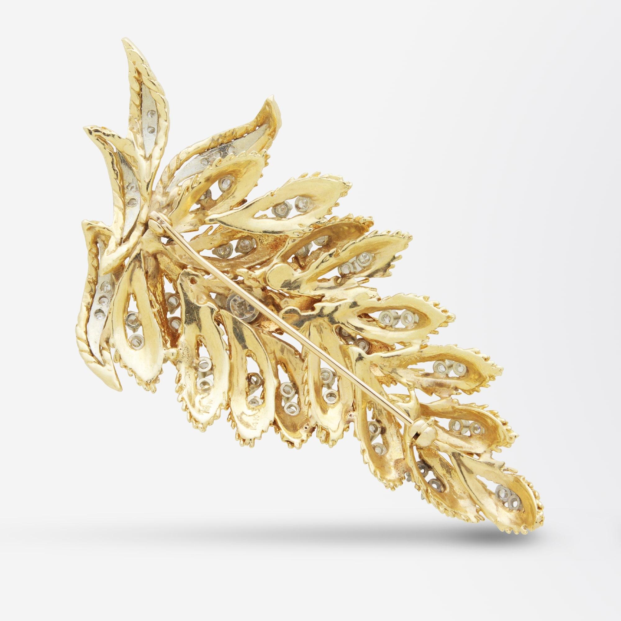 Moderne Broche fougère en or 14 carats et diamants en vente