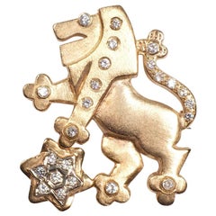 14 Karat Gold and Diamond Lion of Judah Pendant Brooch