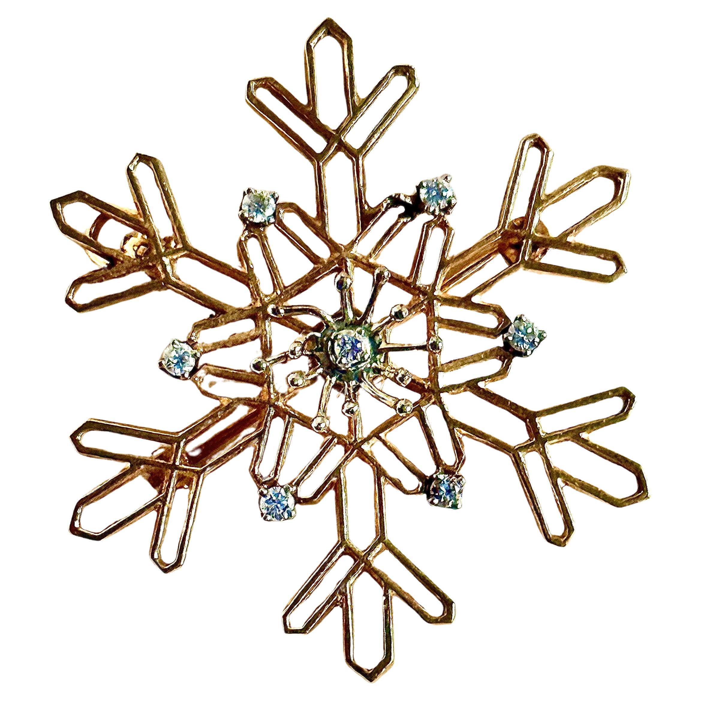 14 Karat Gold  and Diamond Snowflake Pin
