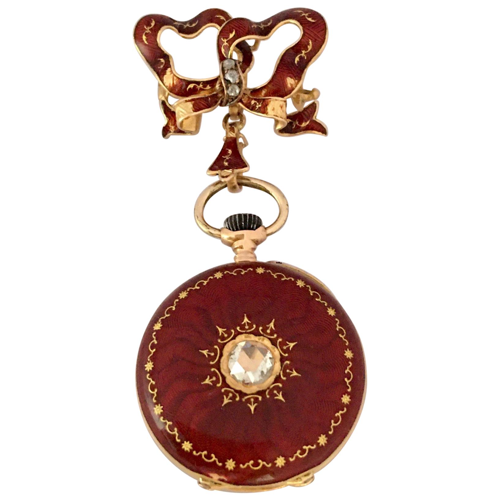 Gold Enamel and Diamonds Ladies Pocket Watch at 1stDibs