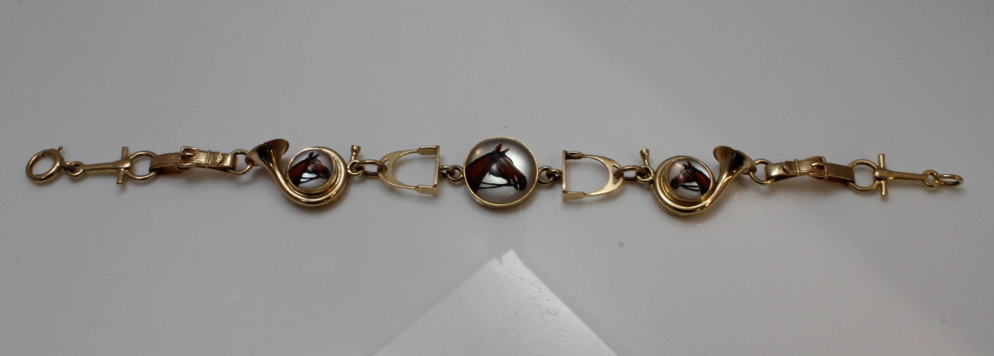 14 Karat White/Gold and Essex Crystal Equestrian, Hunter, Jumper Bracelet In Excellent Condition For Sale In Santa Fe, NM