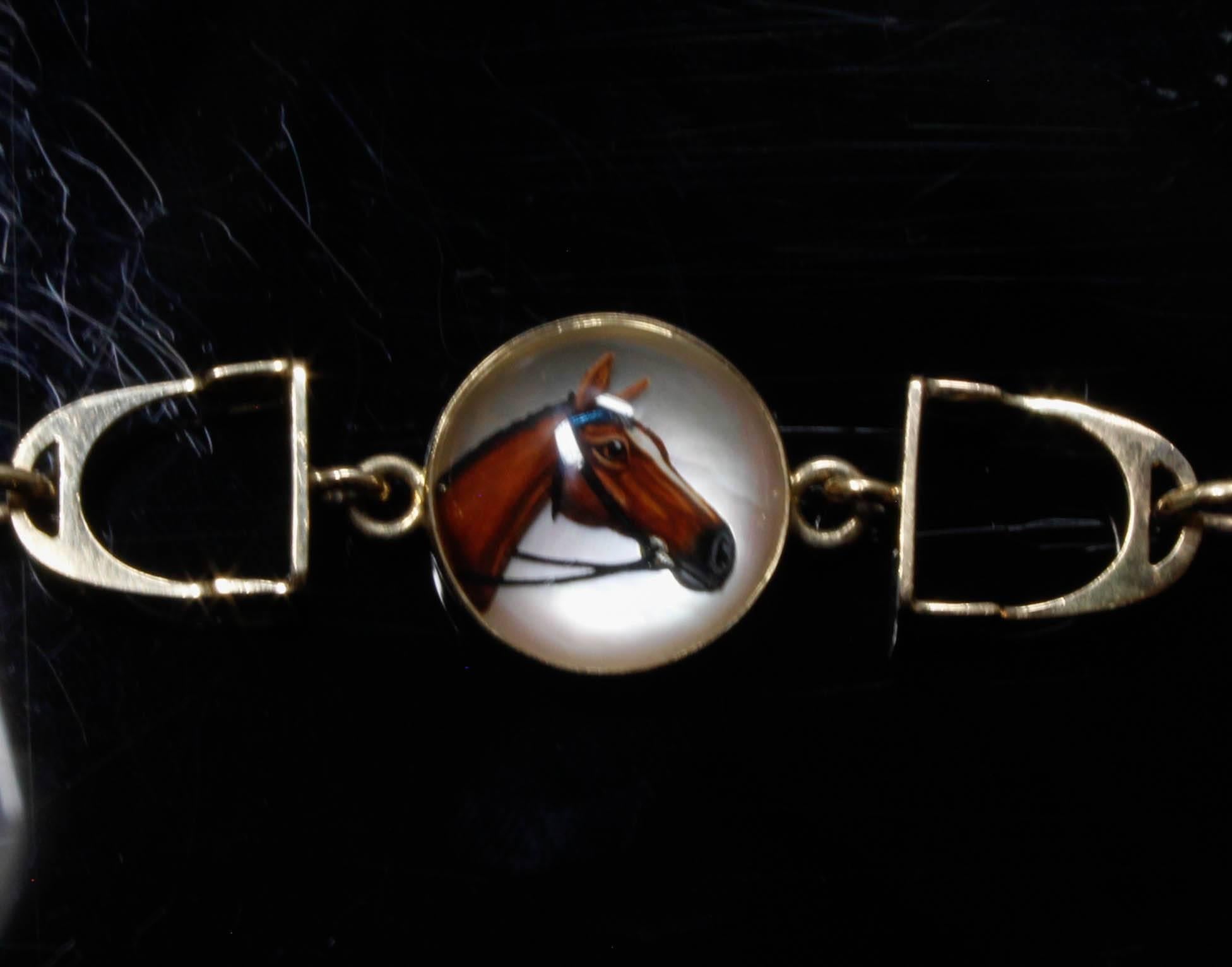 14 Karat White/Gold and Essex Crystal Equestrian, Hunter, Jumper Bracelet For Sale 1