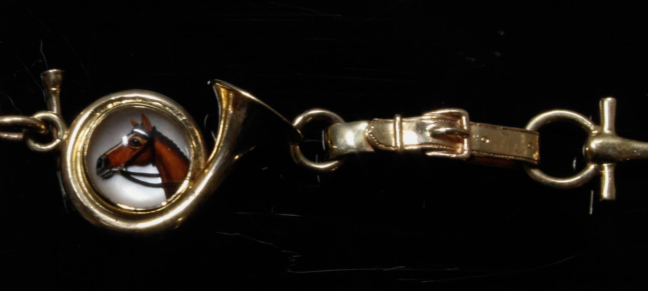 14 Karat White/Gold and Essex Crystal Equestrian, Hunter, Jumper Bracelet For Sale 2