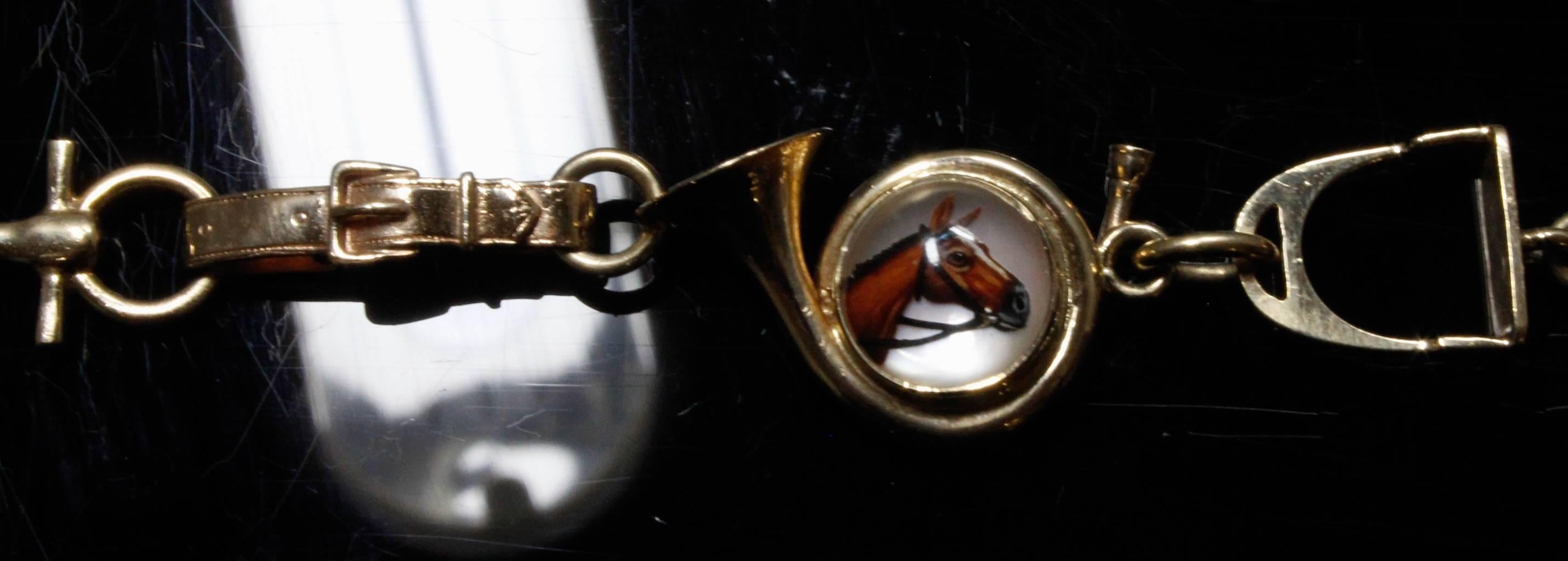 14 Karat White/Gold and Essex Crystal Equestrian, Hunter, Jumper Bracelet For Sale 3