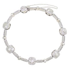 14 Karat Gold and Natural Diamond Fancy Floret Line Tennis Bracelet Pave Set