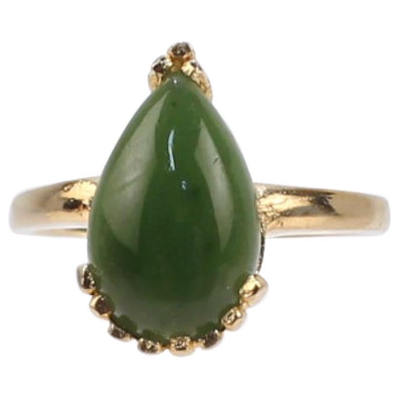 14 Karat Gold and Nephrite Jade Cocktail Ring For Sale