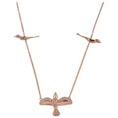 14 Karat Gold and Pave Diamond Three Birds Necklace