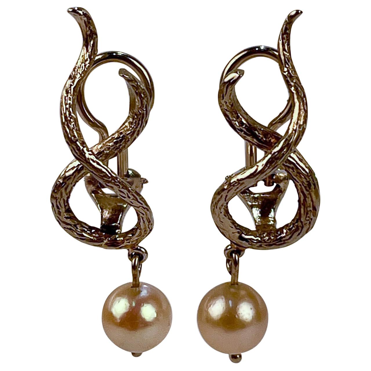 14 Karat Gold and Pearl Clip-On Earrings For Sale