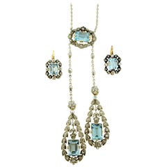 14 Karat Gold and Platinum Necklace and Earring Set of the Belle Époque Period