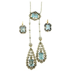 14 Karat Gold and Platinum Necklace and Earring Set of the Belle Époque Period