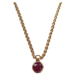 14 Karat Gold and Ruby Necklace, 26' Wheat Link Chain, 2.50 Carat Ruby, 33.4 Gr