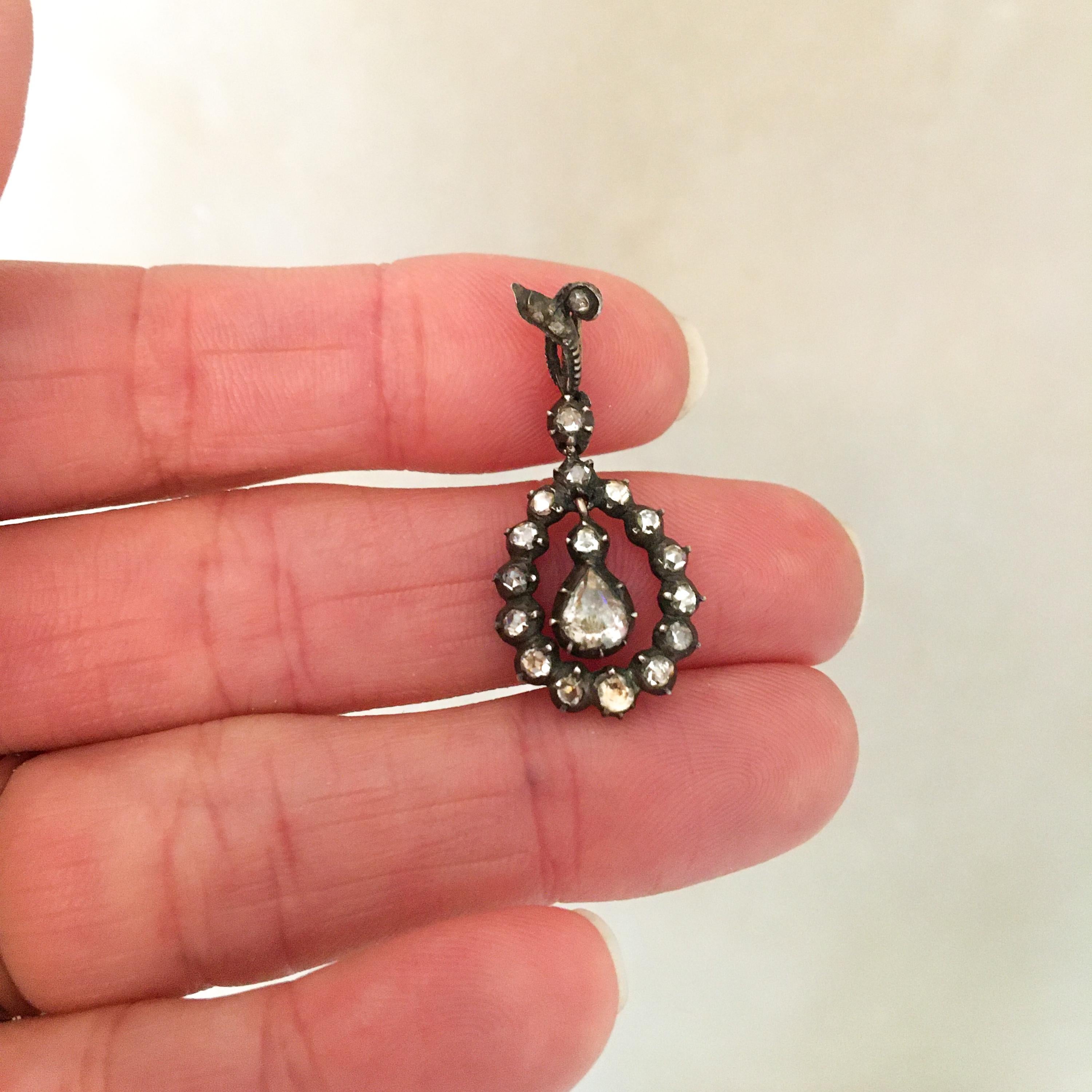 14 Karat Gold and Silver Rose Cut Diamond Pendant In Good Condition In Rotterdam, NL