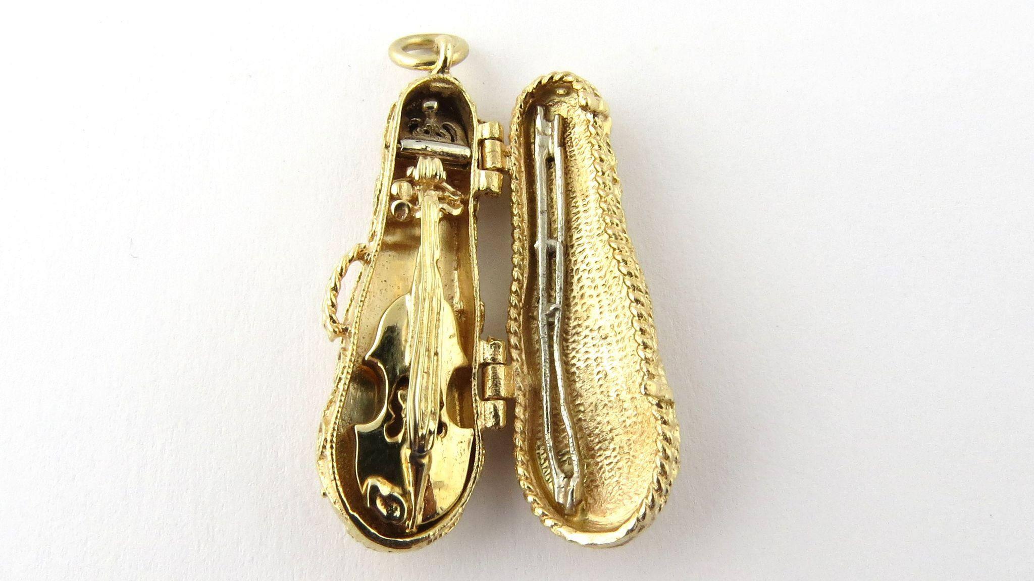 14 Karat Gold and Turquoise Violin Pendant or Charm in Violin Case with Bow 1
